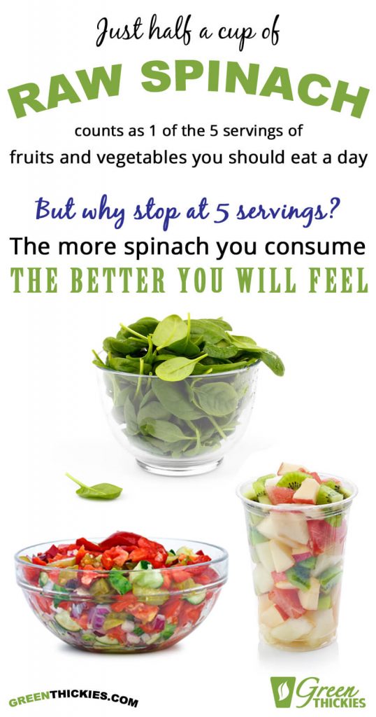 Half a cup of spinach is 1 serving of veges & fruits