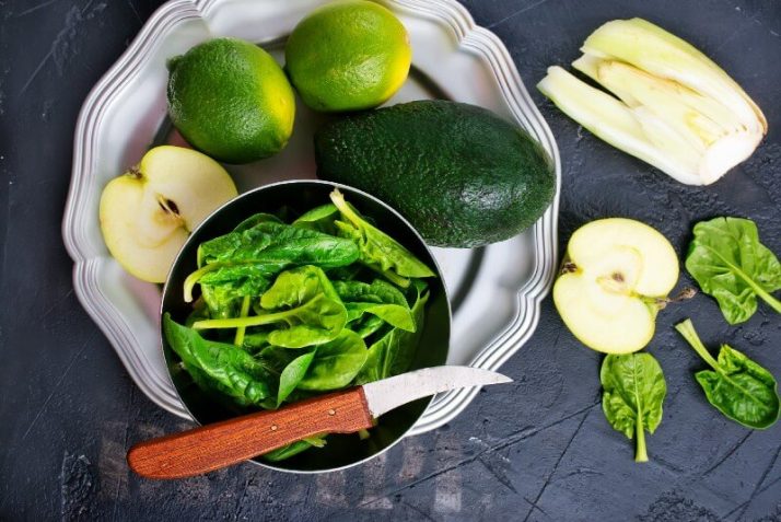 17 Surprising Spinach Nutrition Facts & Health Benefits; green food, spinach apple celery avocado lime