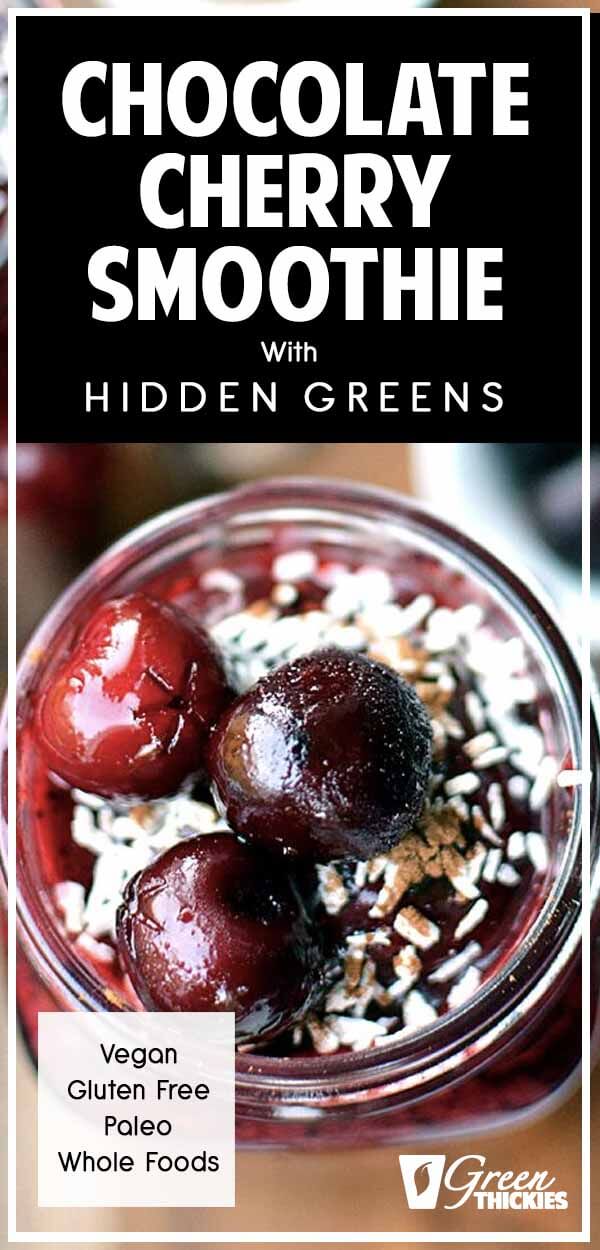 The combination of indulgent chocolate and the tart sweet fruitiness of the cherry is perfectly balanced in this chocolate cherry smoothie.
You will need water, bananas, cherries, hemp seeds, cocoa powder, vanilla, raisins & optionally oats & spinach.
Click the link to get the full recipe.
#greenthickies #healthy #smoothie #chocolate #cherry #healthyliving #glutenfree #fruitsmoothies #chocolatesmoothie #cherrysmoothie #greensmoothie