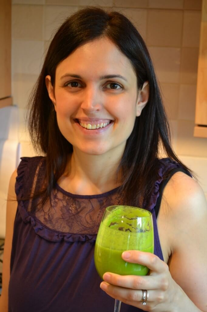 Strawberry, Orange and Dandelion Smoothie; Katherine Natalia drinking a Crazy Coconut Green Smoothie