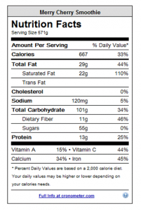 Merry Cherry Smoothie Nutritional Information