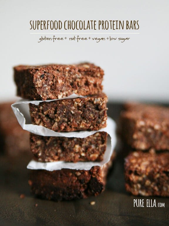 SUPERFOOD CHOCOLATE PROTEIN BARS  GLUTEN-FREE, NUT-FREE, VEGAN, LOW SUGAR