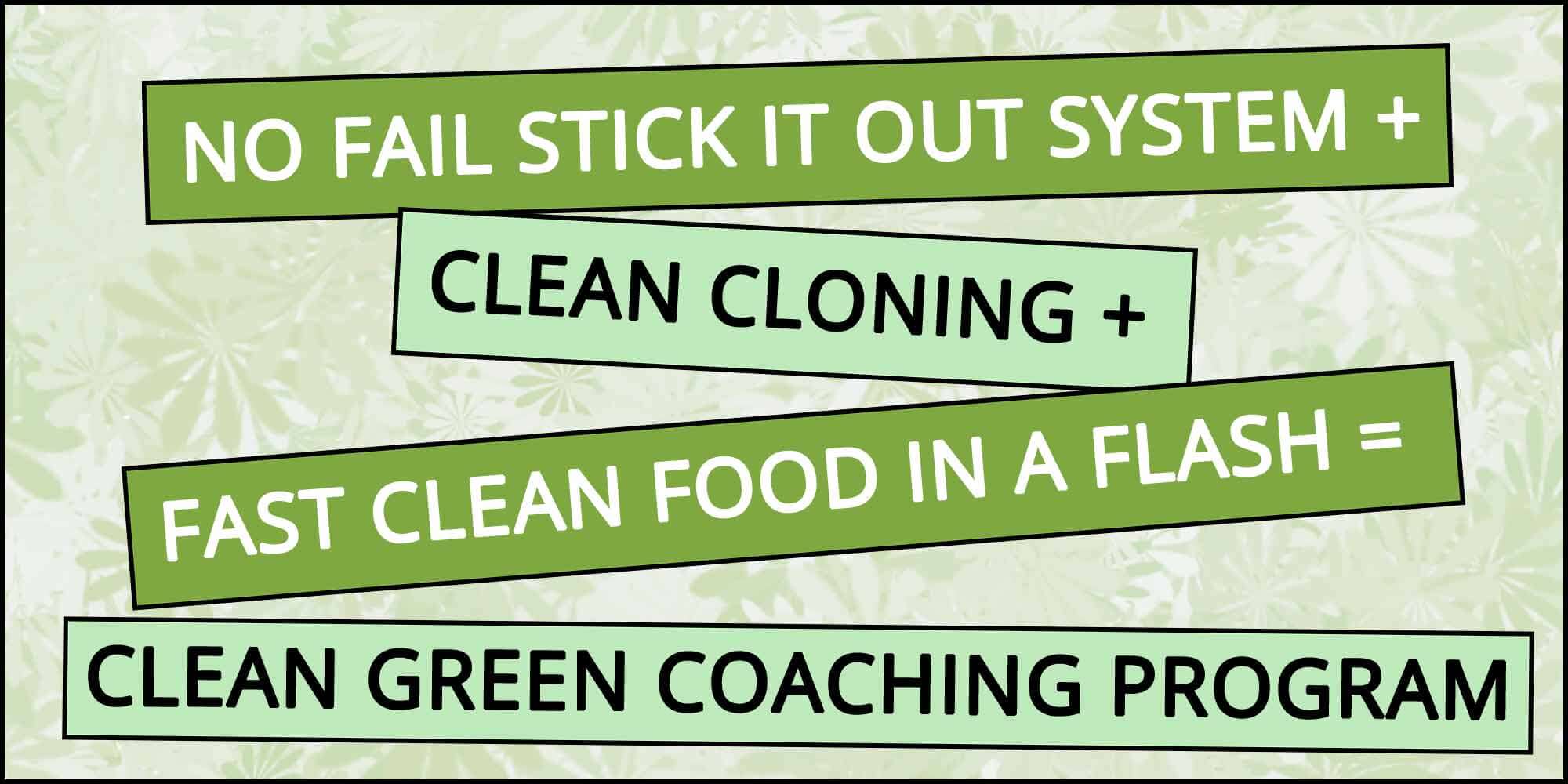 NO FAIL STICK IT OUT SYSTEM + CLEAN CLONING + FAST CLEAN FOOD IN A FLASH = CLEAN GREEN COACHING PROGRAM