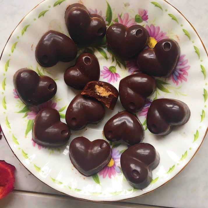 37 Healthy Valentine's Day Recipes: Indulge Without The Bulge
CHOCOLATES WITH A PEANUT BUTTER CENTRE heart-shaped chocolates on a plate