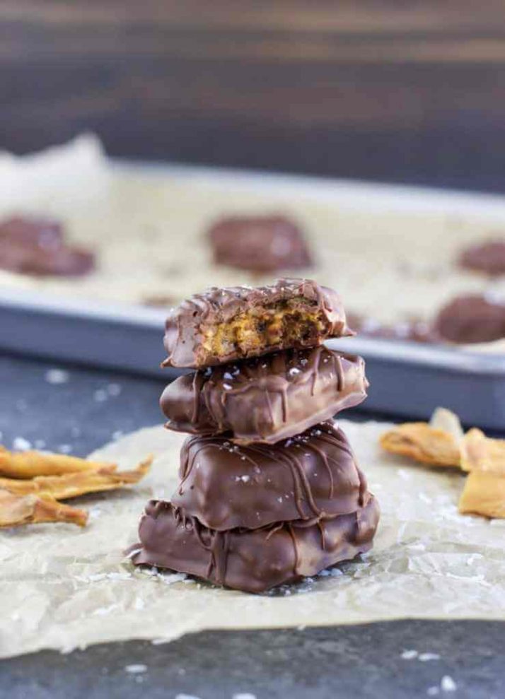 37 Healthy Valentine's Day Recipes: Indulge Without The Bulge 
VEGAN CHOCOLATE MANGO COCONUT CANDY BITES chocolate candy stack