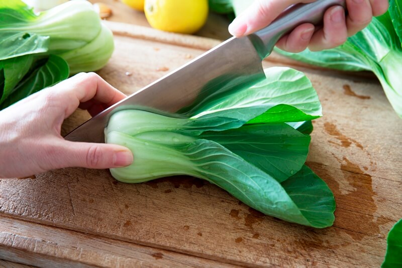 34 High Protein Vegetables You Probably Already Eat; Cutting Boy Choi, bok choy