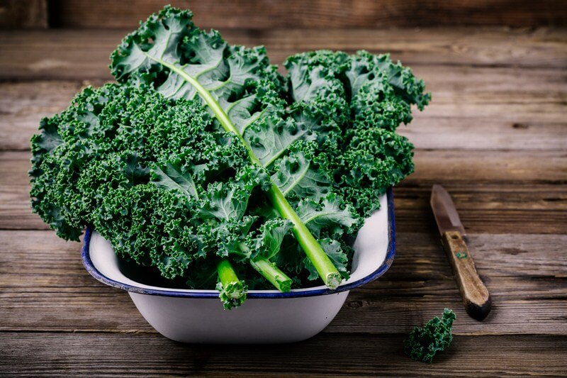 34 High Protein Vegetables You Probably Already Eat; Fresh raw green superfood kale curly cabbage leaves