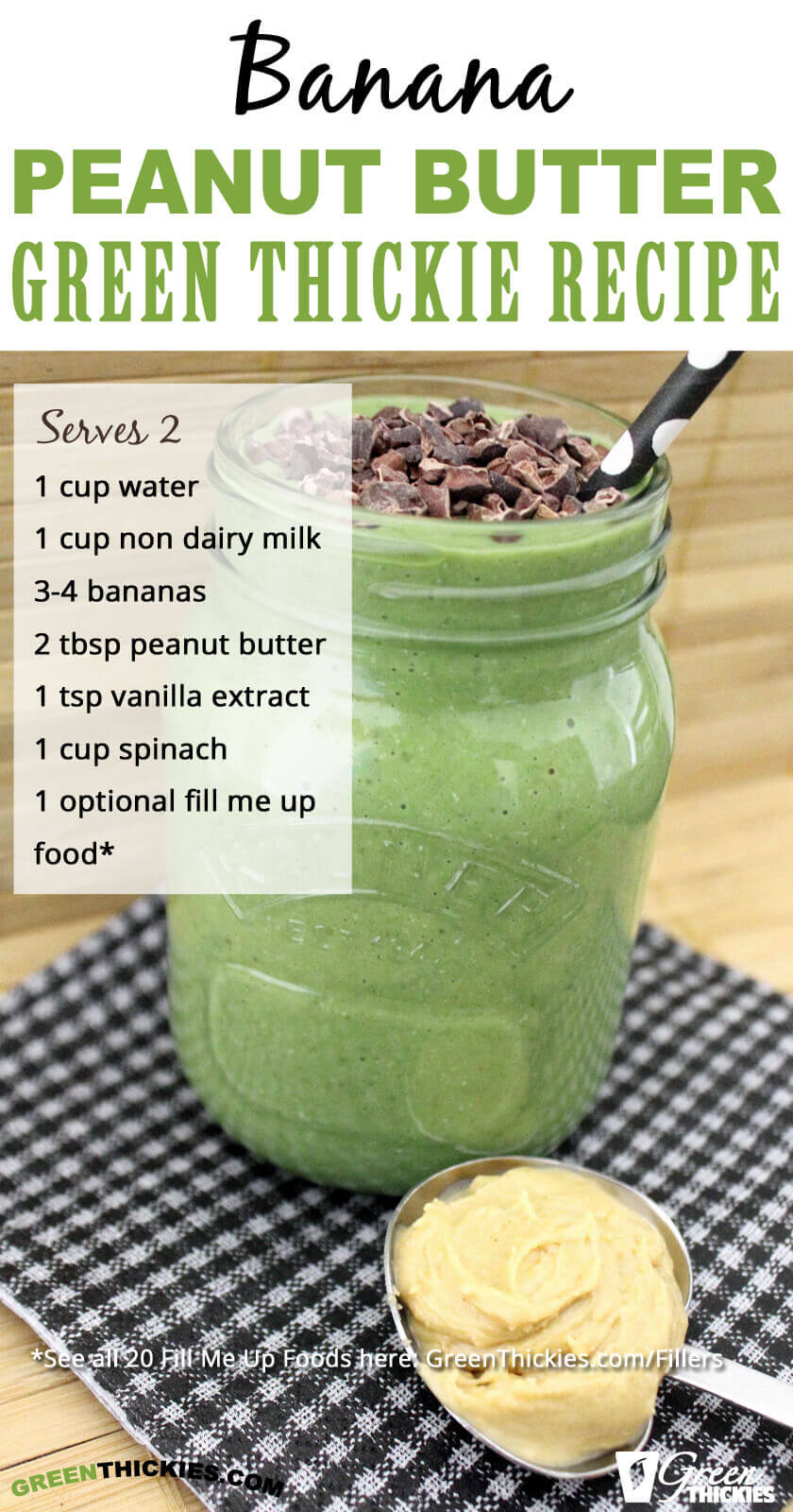 12 Healthy Smoothie Topping Recipes; Banana Peanut Butter Green Thickie