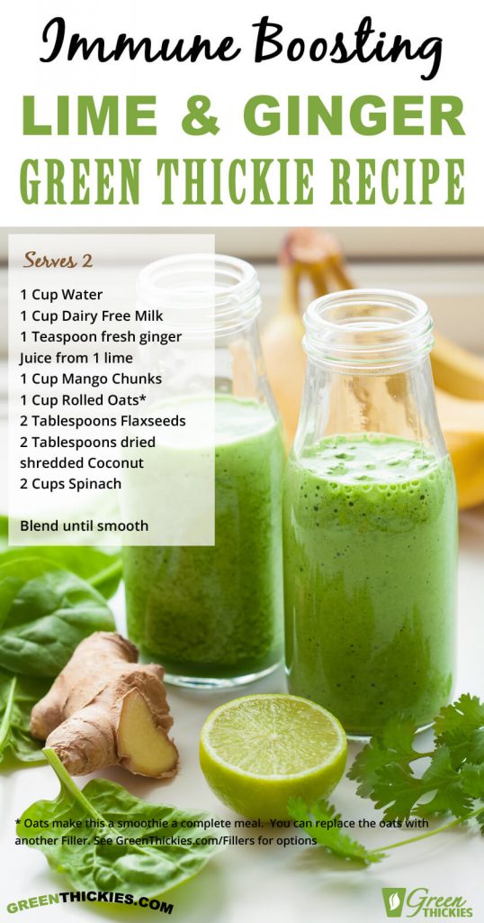 189 Smoothie Ingredients List: Calories, Protein, Carbs, Fat; Immune boosting lime and ginger Green Thickie recipe